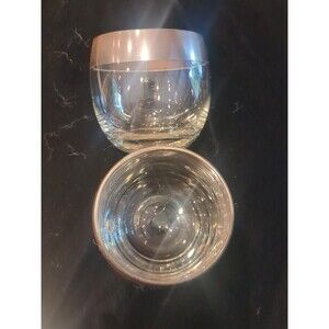 Set 2 Vtg MCM Silver Rim Dorothy Thorp Roly Poly Rocks Glasses Cups Mad Men 50's